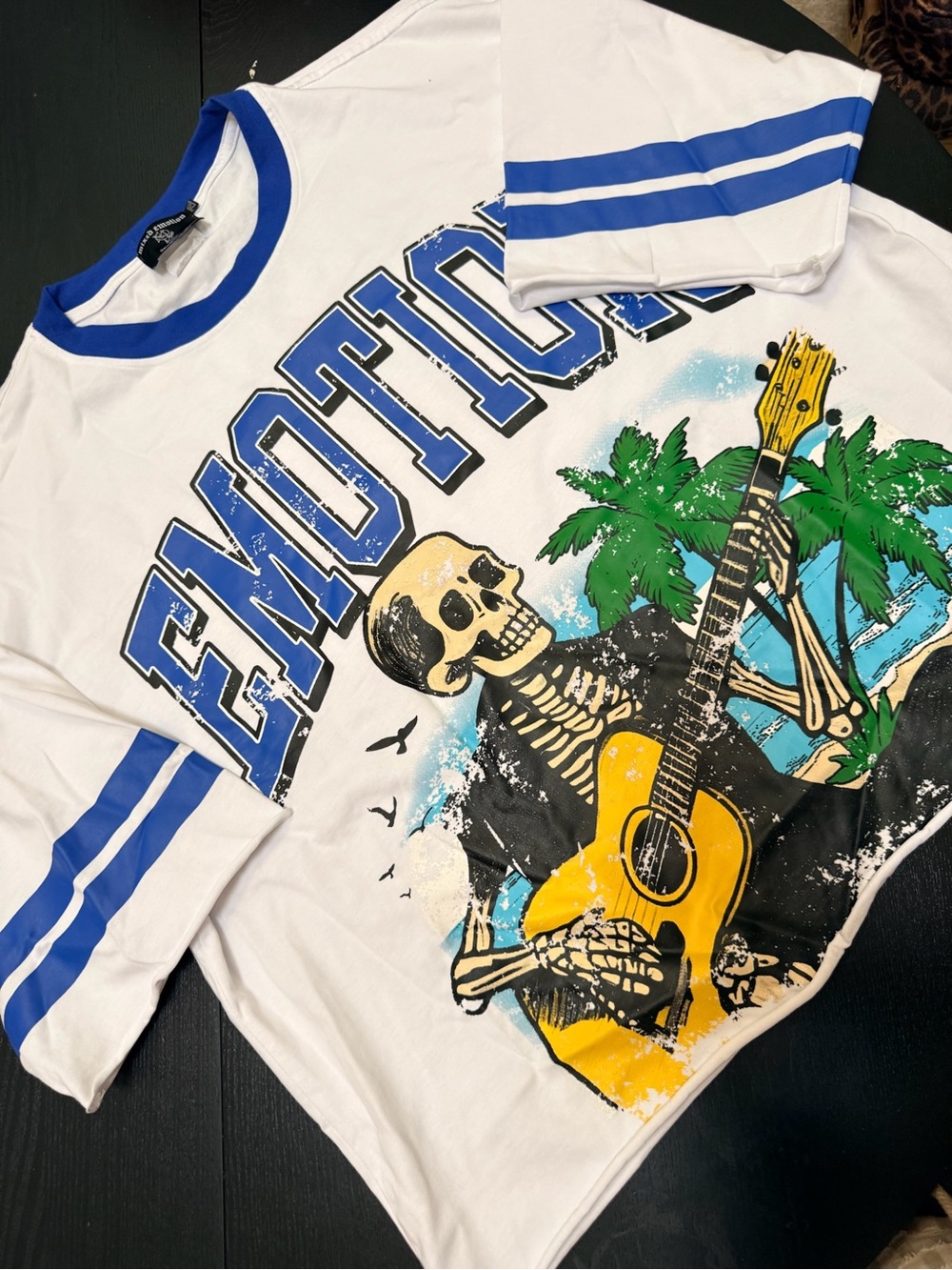 Mixed Emotion White & Blue Graphic Tee - Mens Short Sleeve cropped Shirt